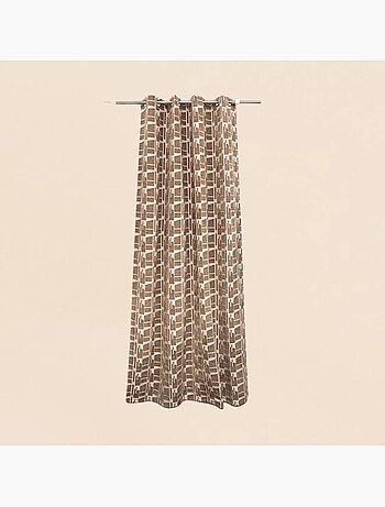 Rideau velours jacquard motifs géométriques beige, marron 140x240cm