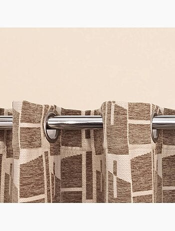 Rideau velours jacquard motifs géométriques beige, marron 140x240cm