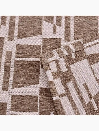 Rideau velours jacquard motifs géométriques beige, marron 140x240cm
