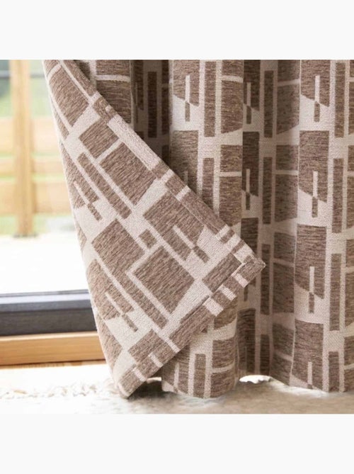 Rideau velours jacquard motifs géométriques beige, marron 140x240cm - Kiabi