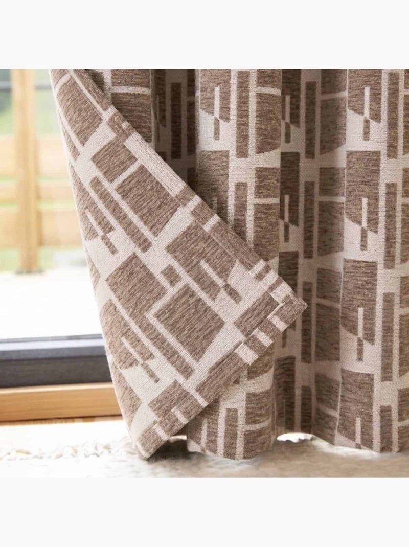 Rideau velours jacquard motifs géométriques beige, marron 140x240cm Beige - Kiabi