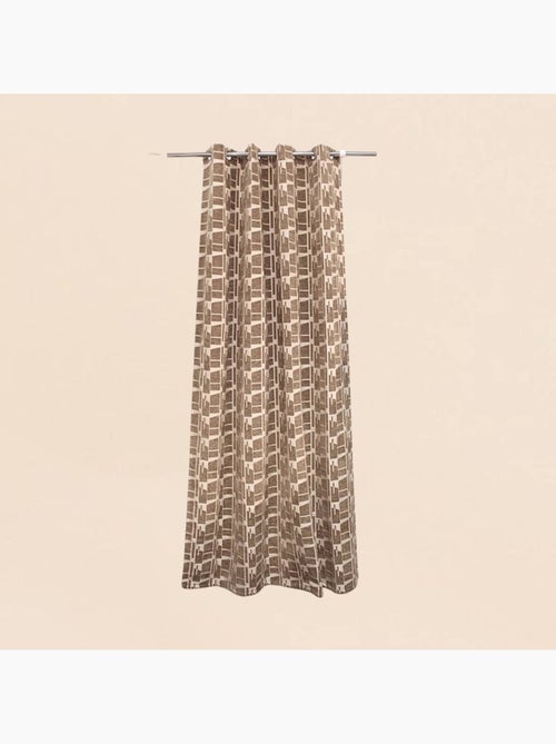 Rideau velours jacquard motifs géométriques beige, marron 140x240cm - Kiabi
