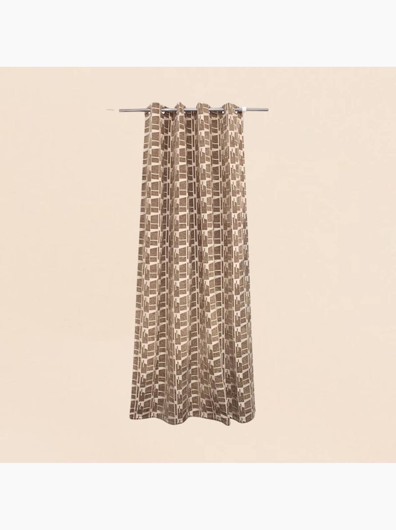 Rideau velours jacquard motifs géométriques beige, marron 140x240cm Beige - Kiabi