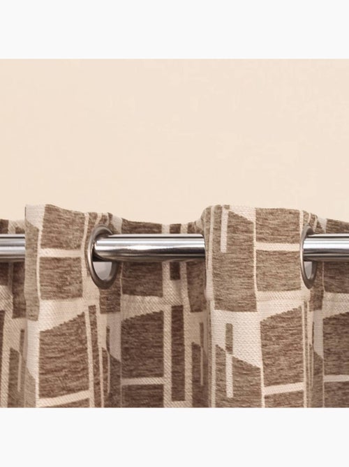 Rideau velours jacquard motifs géométriques beige, marron 140x240cm - Kiabi