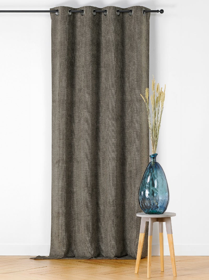 Rideau velours plat à oeillets gris anthracite - Kiabi