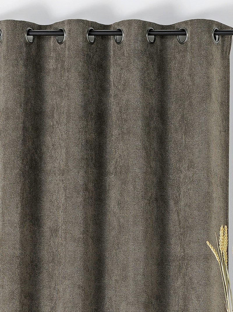 Rideau velours plat à oeillets gris anthracite - Kiabi
