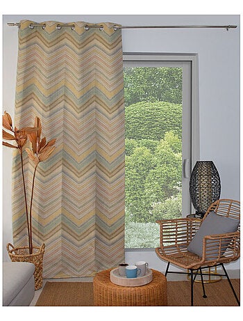 Rideau vintage géométrique – 130x260 cm – Coton & jute