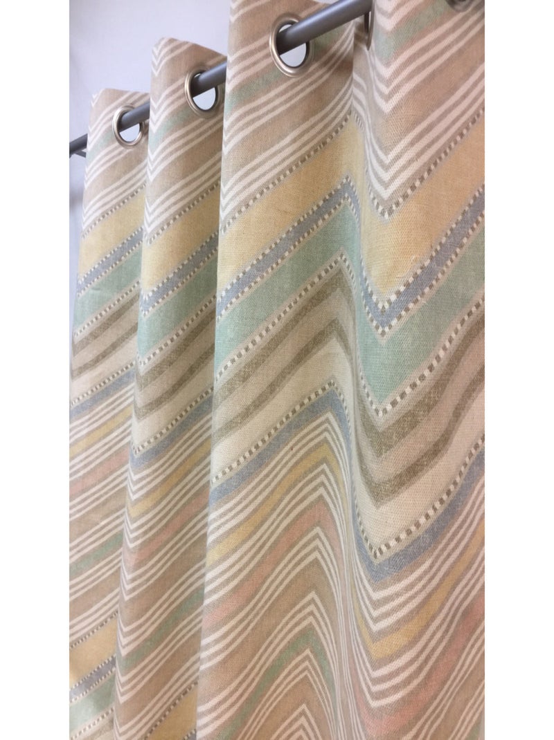Rideau vintage géométrique – 130x260 cm – Coton & jute Beige - Kiabi