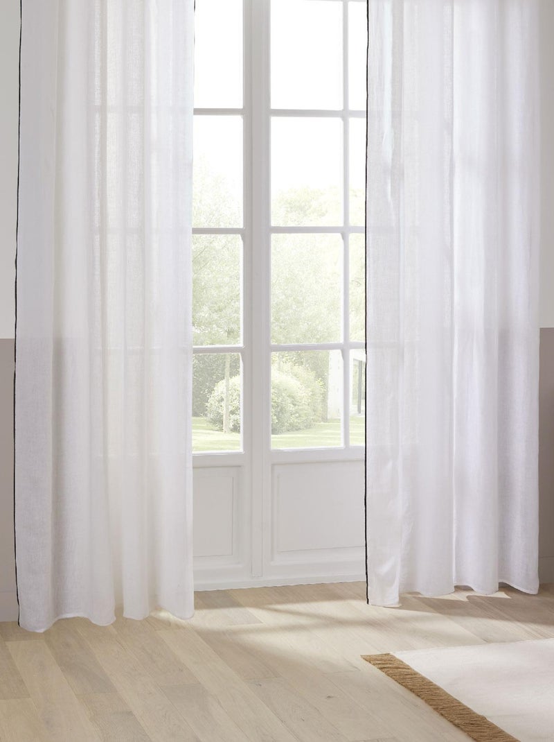 Rideau Voilage  100% lin bourdon noir Blanc - Kiabi
