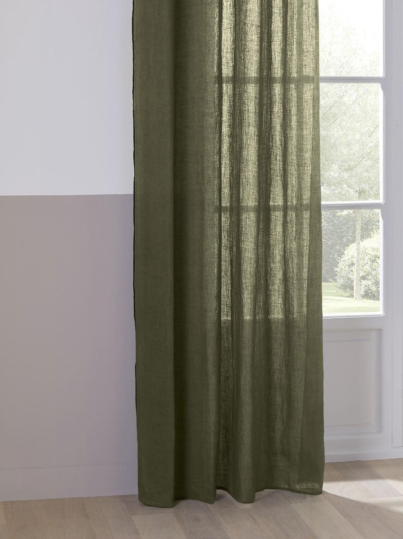 Rideau Voilage  100% lin bourdon noir Vert olive - Kiabi