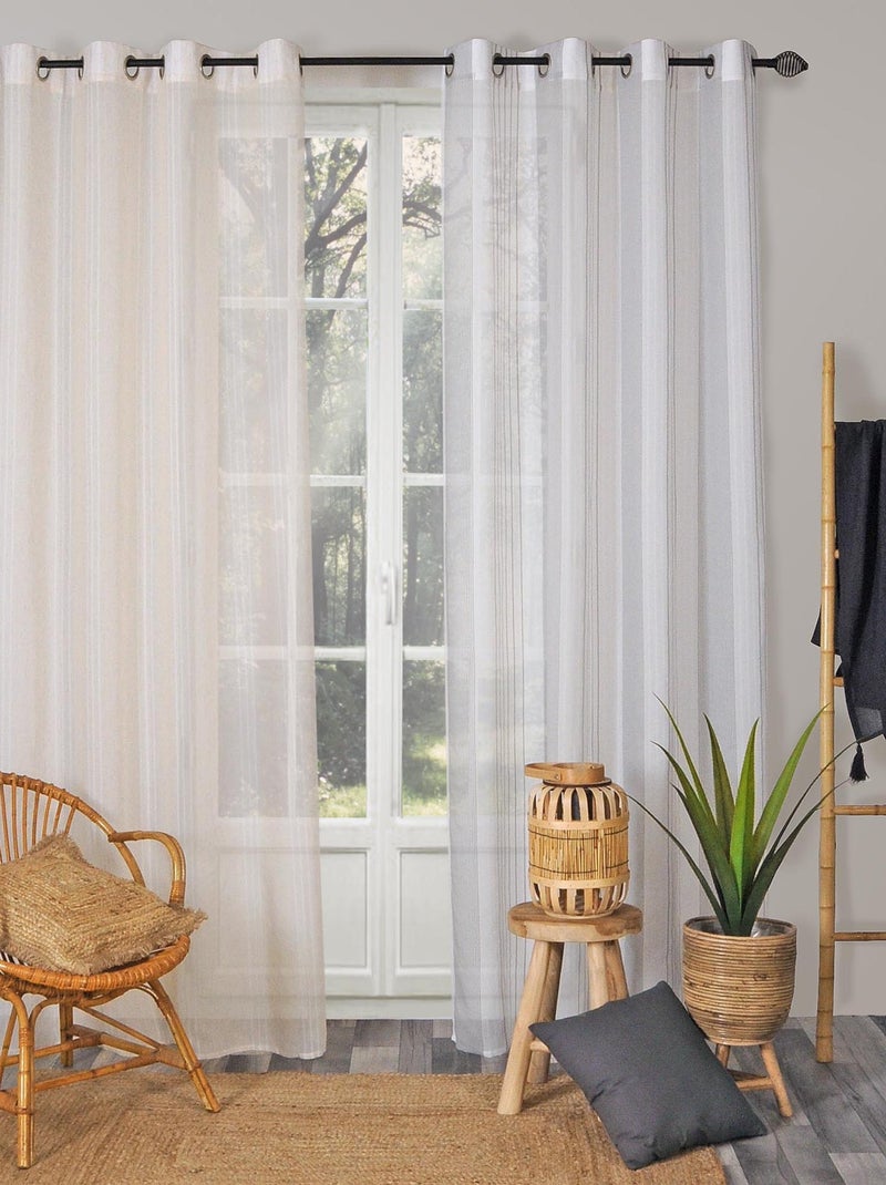 Rideau Voilage à fines rayures - prêt à poser - 50% recyclé. Beige - Kiabi