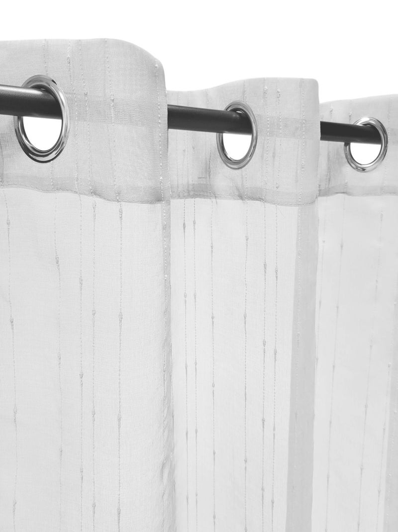 Rideau Voilage à fines rayures reliefées - prêt à poser. Blanc - Kiabi