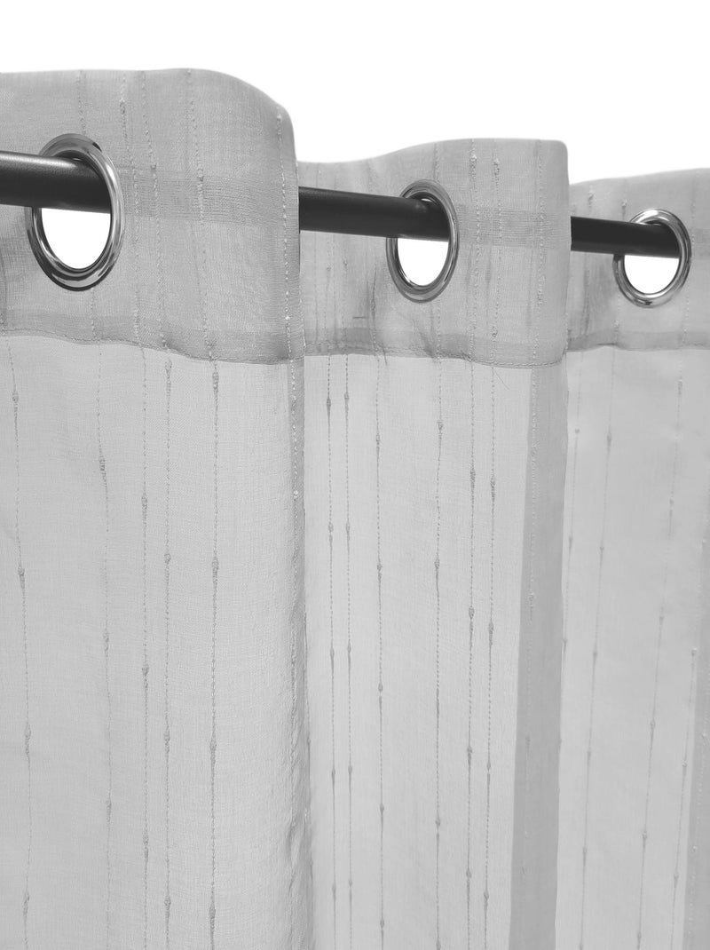 Rideau Voilage à fines rayures reliefées - prêt à poser. Gris Argenté - Kiabi