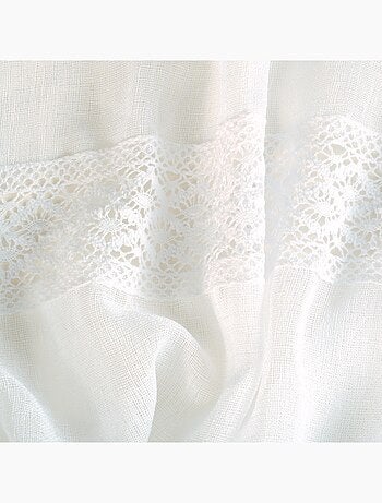 Rideau Voilage avec bande macramé à œillets prêt a Poser, 140x240cm, Blanc