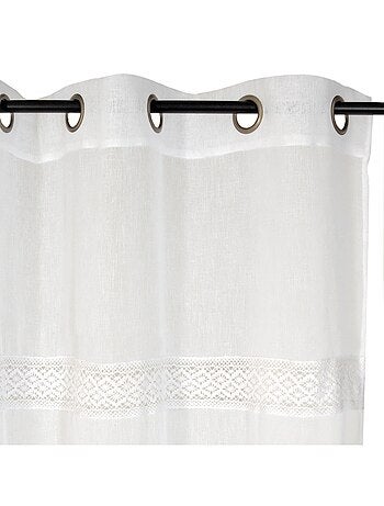 Rideau Voilage avec bande macramé à œillets prêt a Poser, 140x240cm, Blanc