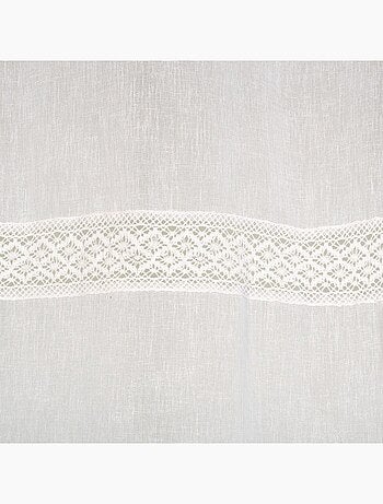 Rideau Voilage avec bande macramé à œillets prêt a Poser, 140x240cm, Blanc