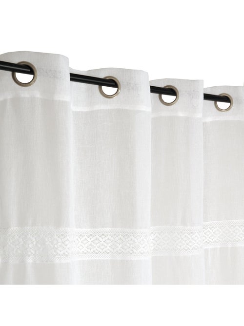 Rideau Voilage avec bande macramé à œillets prêt a Poser, 140x240cm, Blanc - Kiabi