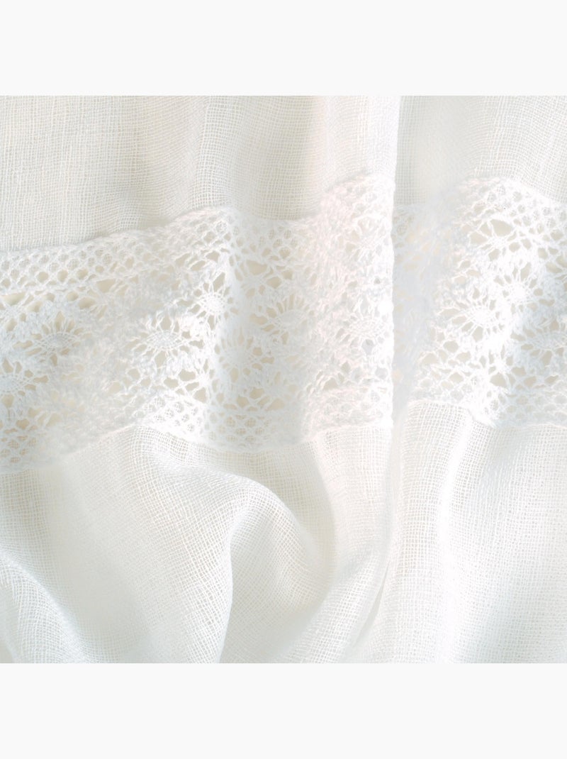 Rideau Voilage avec bande macramé à œillets prêt a Poser, 140x240cm, Blanc Blanc - Kiabi