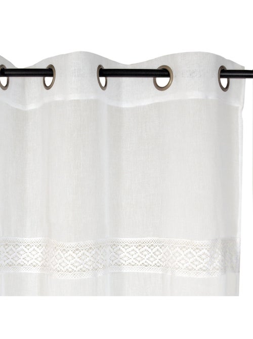 Rideau Voilage avec bande macramé à œillets prêt a Poser, 140x240cm, Blanc - Kiabi