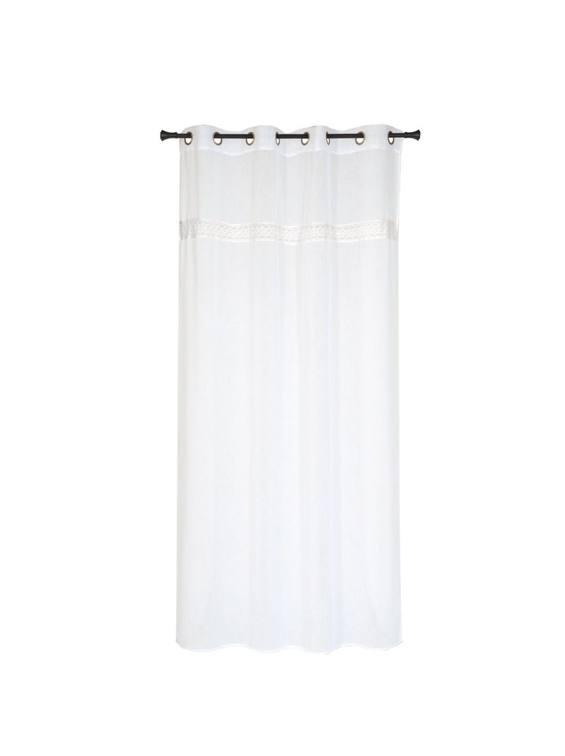 Rideau Voilage avec bande macramé à œillets prêt a Poser, 140x240cm, Blanc Blanc - Kiabi