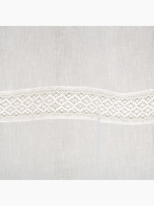 Rideau Voilage avec bande macramé à œillets prêt a Poser, 140x240cm, Blanc - Kiabi