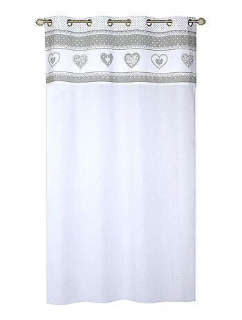 Rideau Voilage avec parement imprimé cœur - prêt à poser.