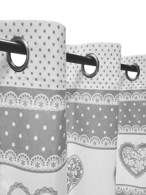 Rideau Voilage avec parement imprimé cœur - prêt à poser. - Kiabi