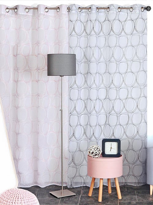 Rideau Voilage brodé - prêt à poser. - Kiabi