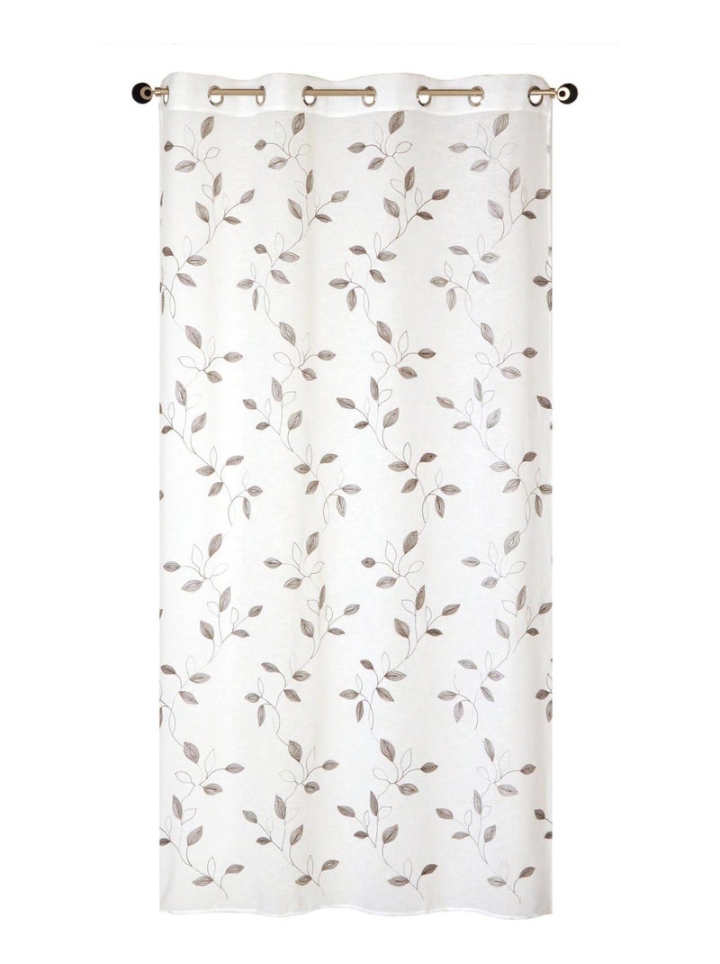 Rideau Voilage brodé feuillage - prêt à poser. Blanc - Kiabi