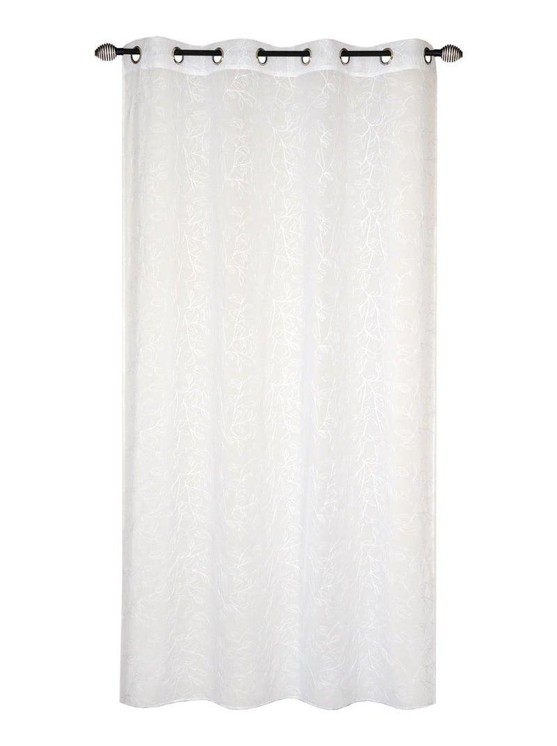 Rideau Voilage Brodé Feuilles - prêt à Poser . Blanc - Kiabi