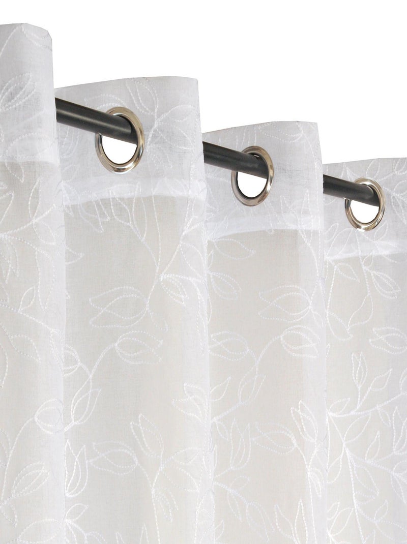 Rideau Voilage Brodé Feuilles - prêt à Poser . Blanc - Kiabi