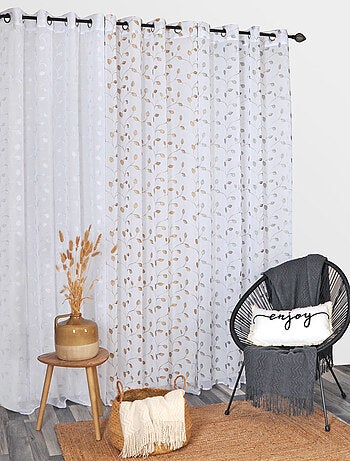 Rideau Voilage brodé Feuilles - prêt à Poser.