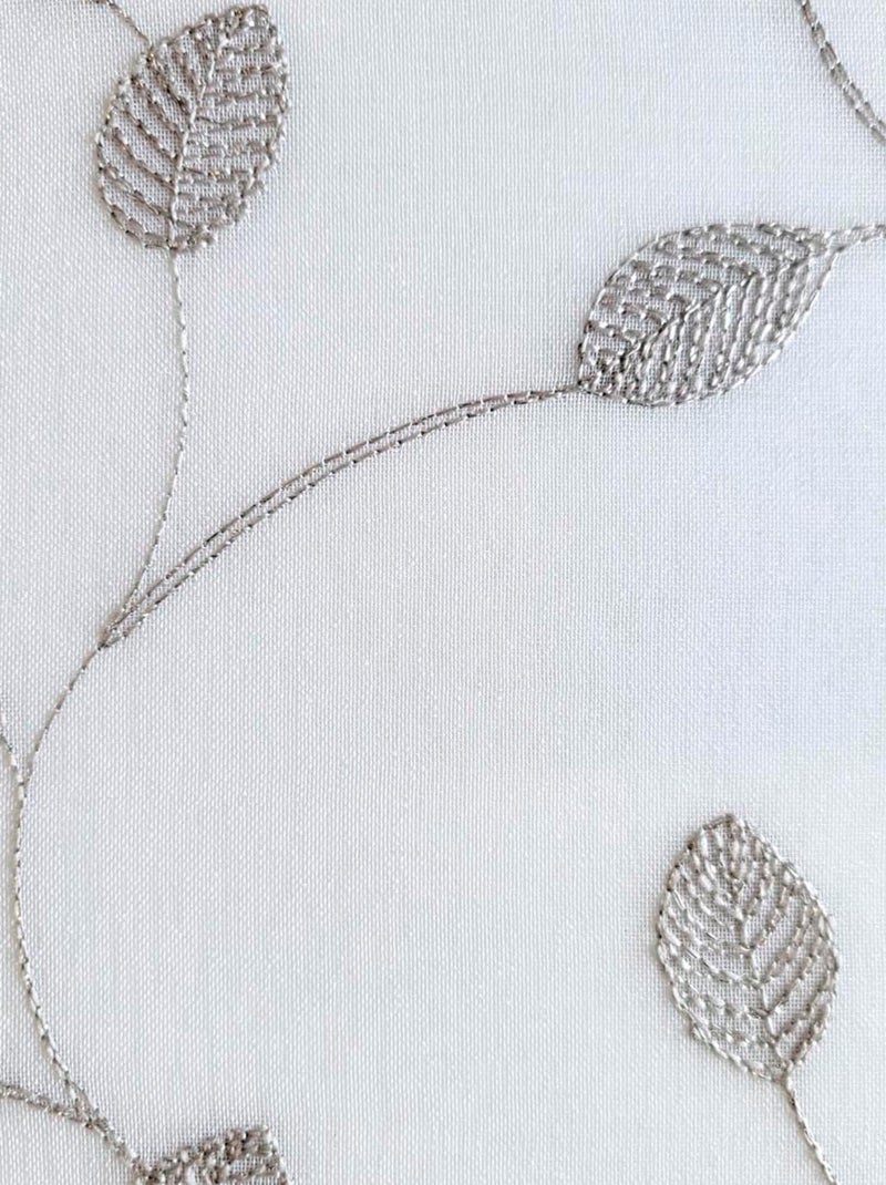 Rideau Voilage brodé Feuilles - prêt à Poser. Blanc Argenté - Kiabi