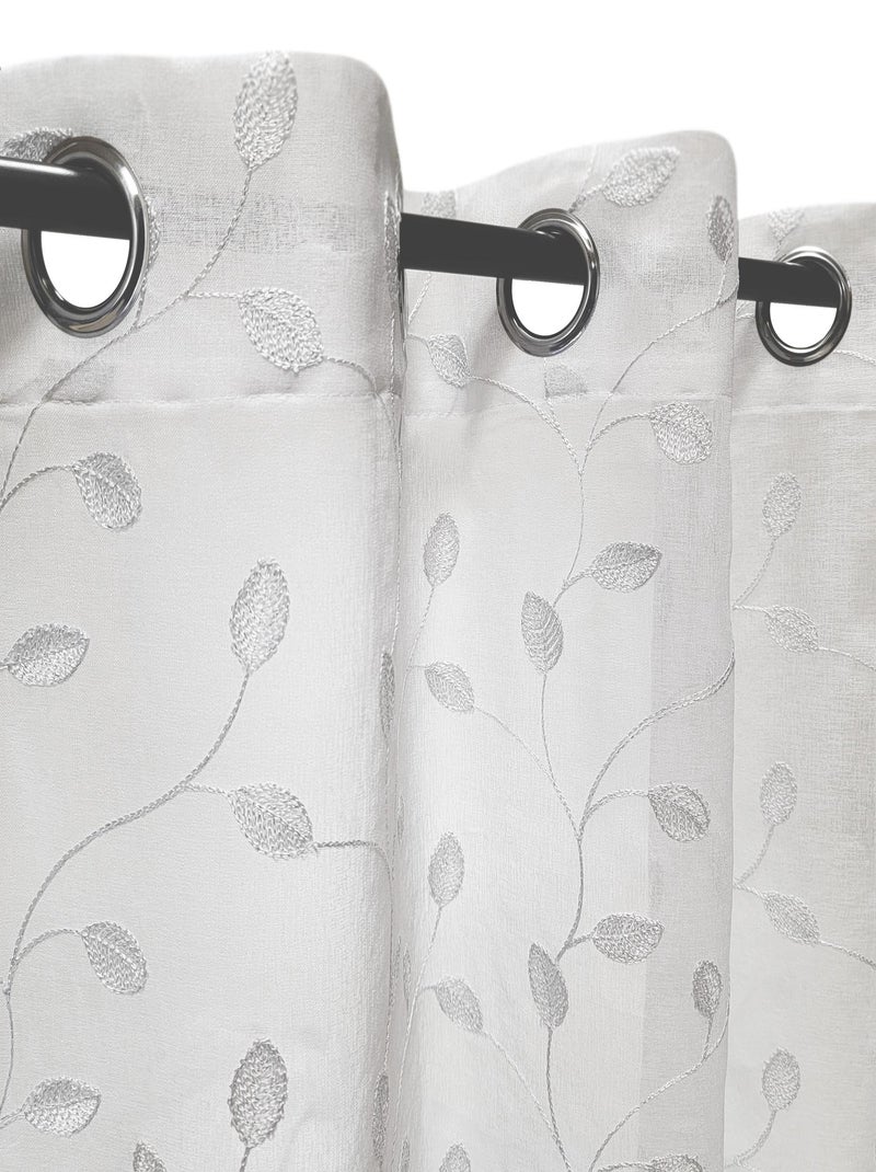 Rideau Voilage brodé Feuilles - prêt à Poser. Blanc Blanc Blanc - Kiabi