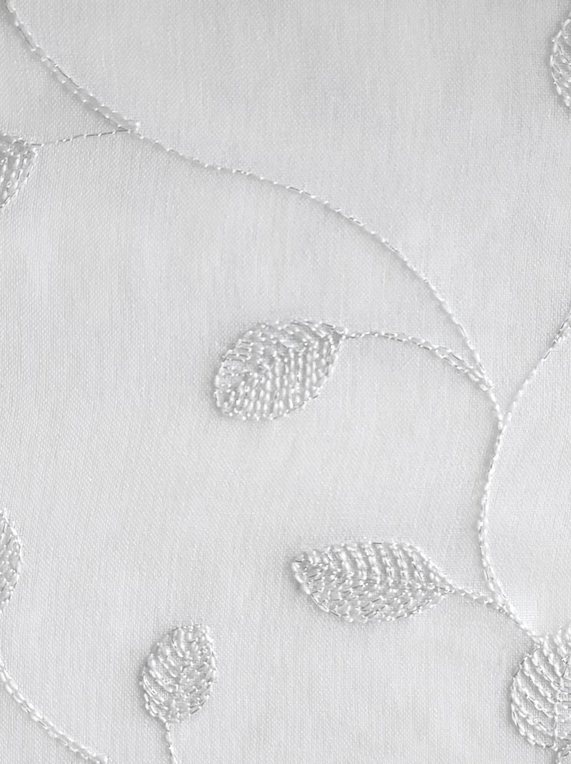 Rideau Voilage brodé Feuilles - prêt à Poser. Blanc Blanc Blanc - Kiabi