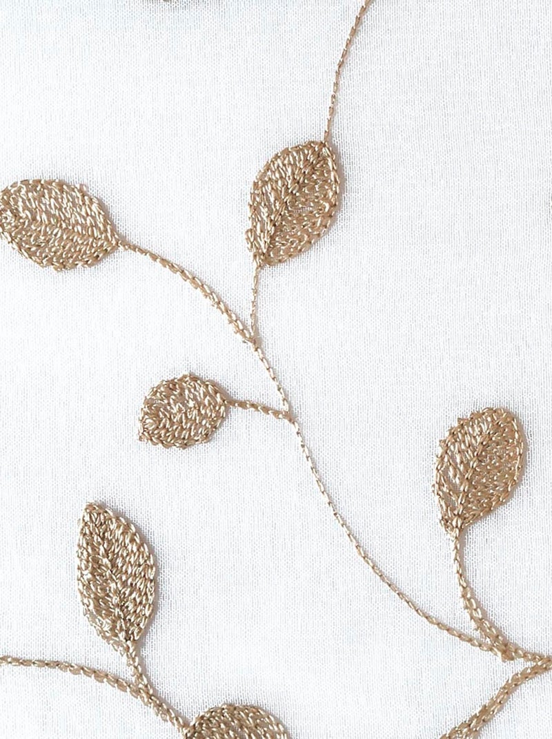Rideau Voilage brodé Feuilles - prêt à Poser. Blanc Doré - Kiabi