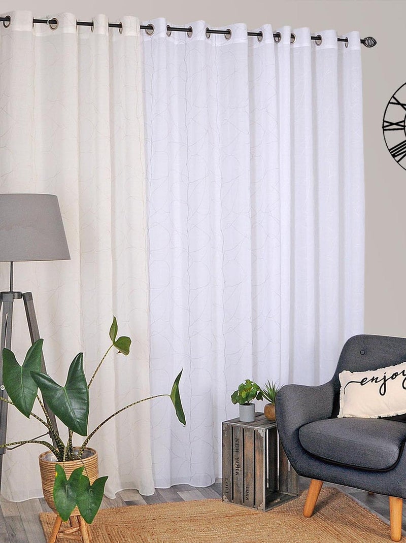 Rideau voilage brodé ligné, prêt à poser. Gris Argenté - Kiabi