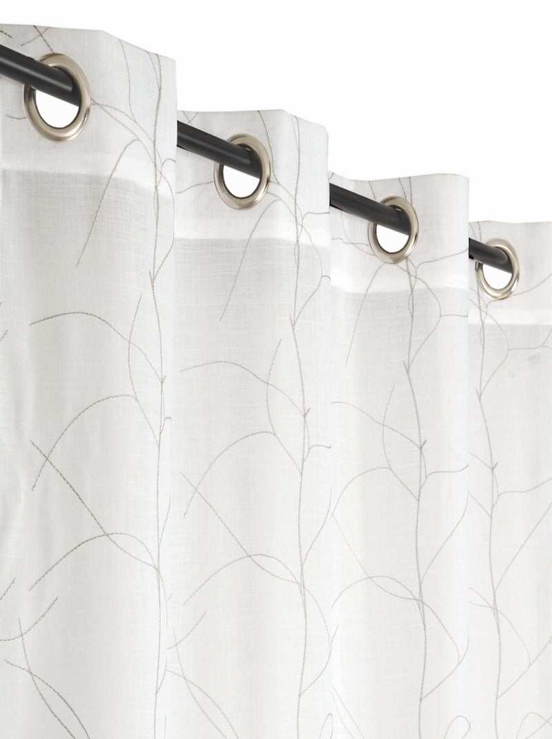 Rideau voilage brodé ligné, prêt à poser. Gris Argenté - Kiabi