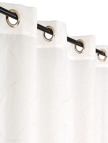 Rideau voilage brodé ligné, prêt à poser.