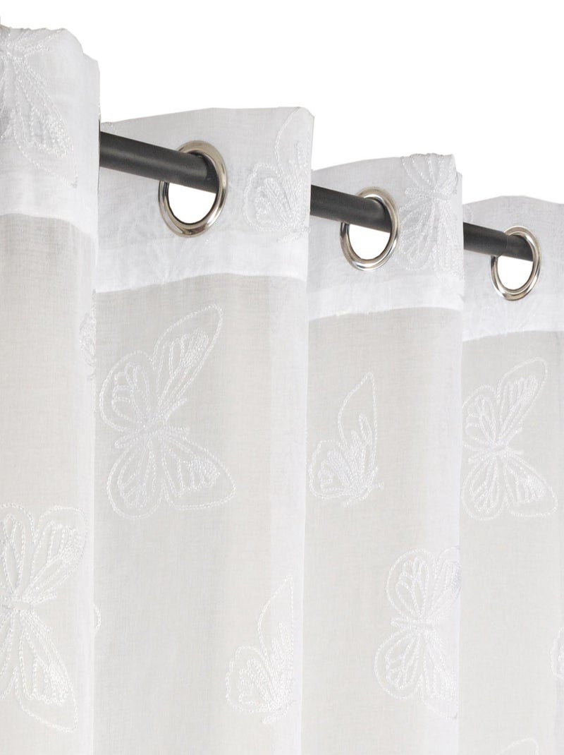 Rideau Voilage Brodé Papillons - prêt à Poser. Blanc - Kiabi