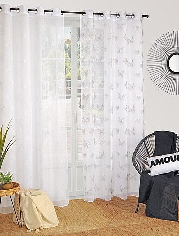 Rideau Voilage Brodé Papillons - prêt à Poser.