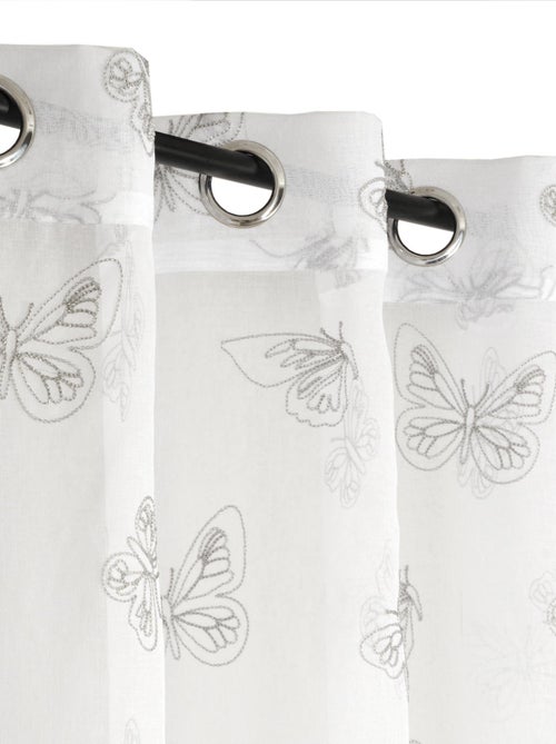 Rideau Voilage Brodé Papillons, à œillets 140x240cm prêt à Poser, Gris - Kiabi