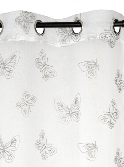 Rideau Voilage Brodé Papillons, à œillets 140x240cm prêt à Poser, Gris - Kiabi
