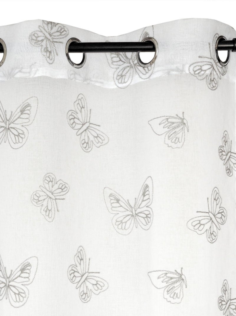 Rideau Voilage Brodé Papillons, à œillets 140x240cm prêt à Poser, Gris Gris Argenté - Kiabi