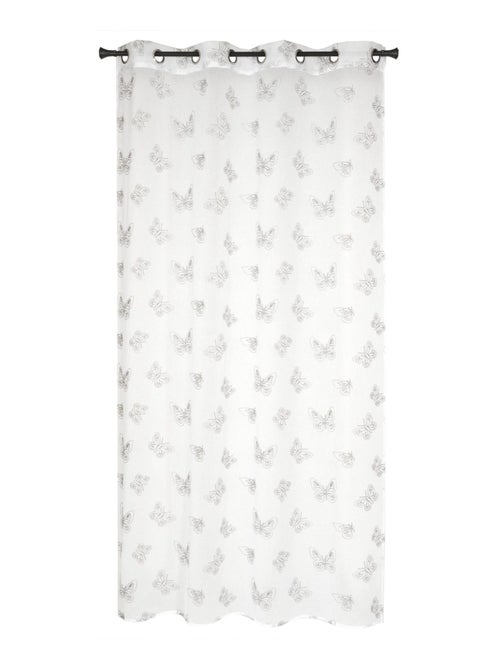 Rideau Voilage Brodé Papillons, à œillets 140x240cm prêt à Poser, Gris - Kiabi