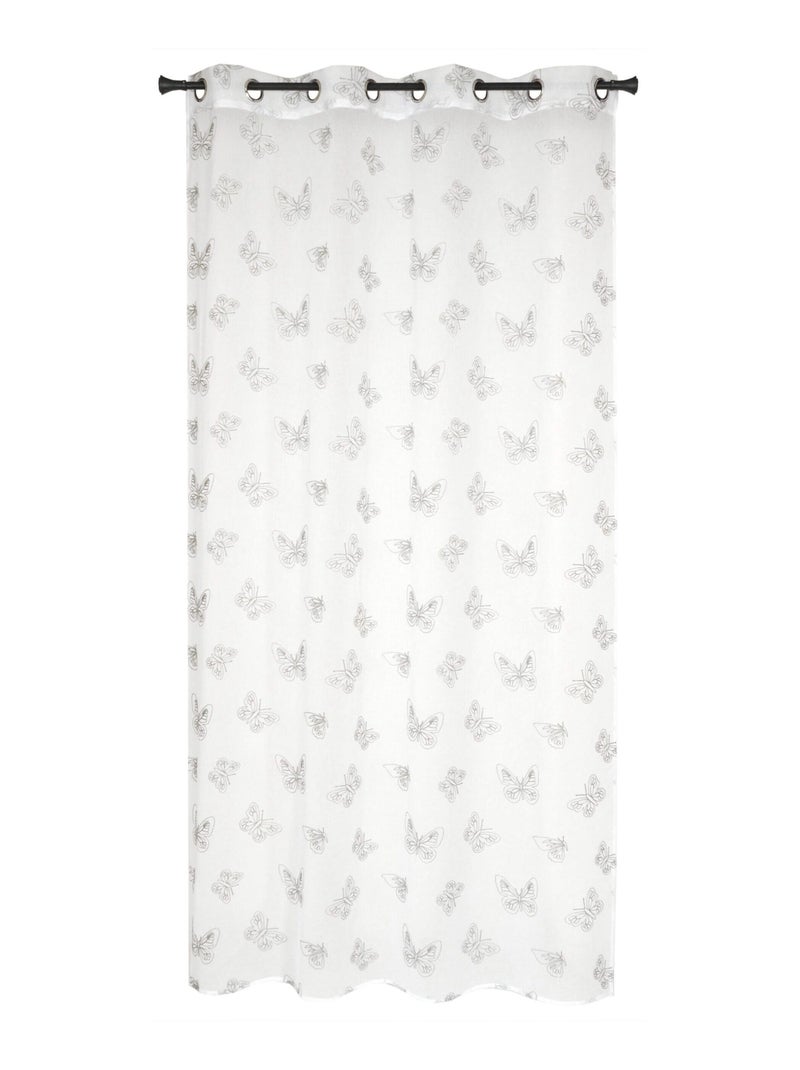 Rideau Voilage Brodé Papillons, à œillets 140x240cm prêt à Poser, Gris Gris Argenté - Kiabi
