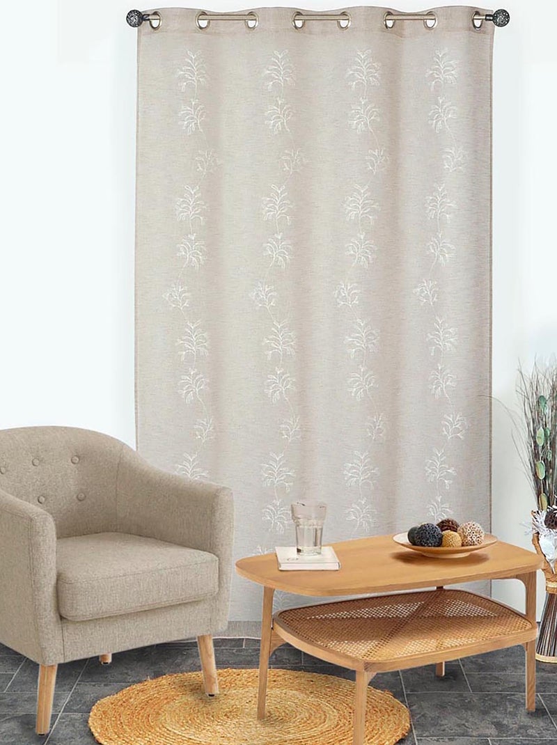 Rideau Voilage Brodé Végétal, base plombée - prêt à poser - Dylrev Beige - Kiabi