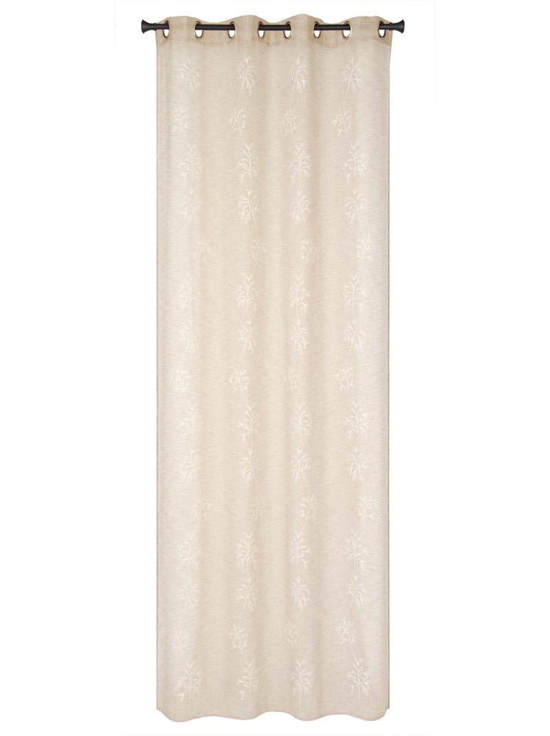 Rideau Voilage Brodé Végétal, base plombée - prêt à poser. Beige - Kiabi
