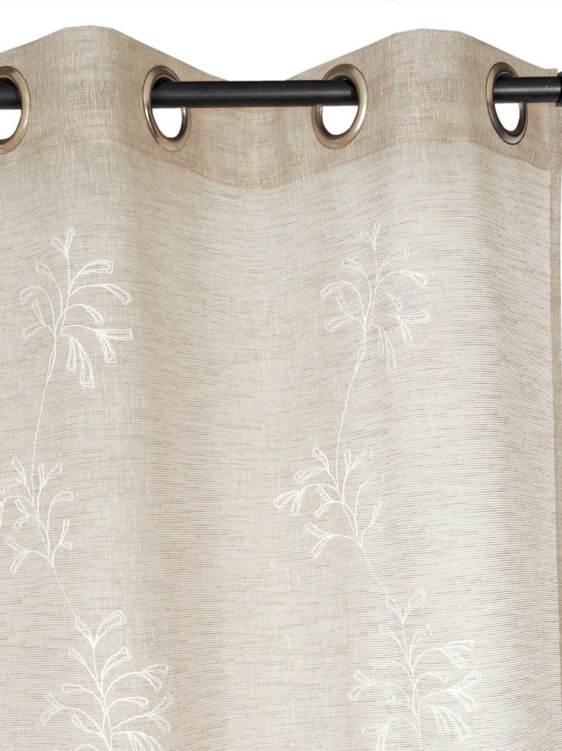 Rideau Voilage Brodé Végétal, base plombée - prêt à poser. Beige - Kiabi