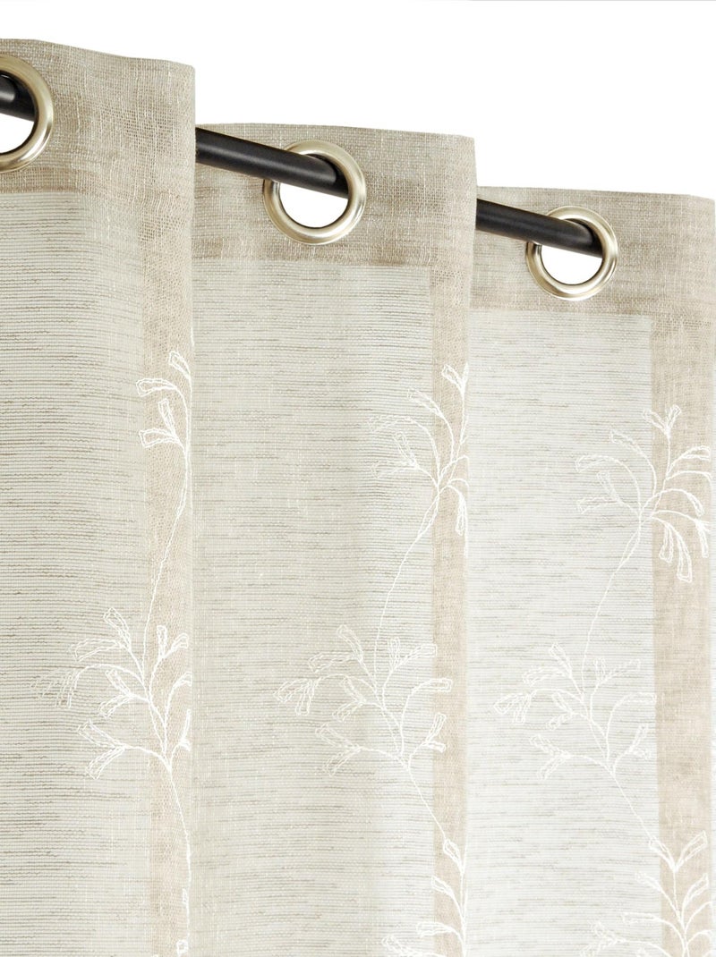 Rideau Voilage Brodé Végétal, base plombée - prêt à poser. Beige - Kiabi